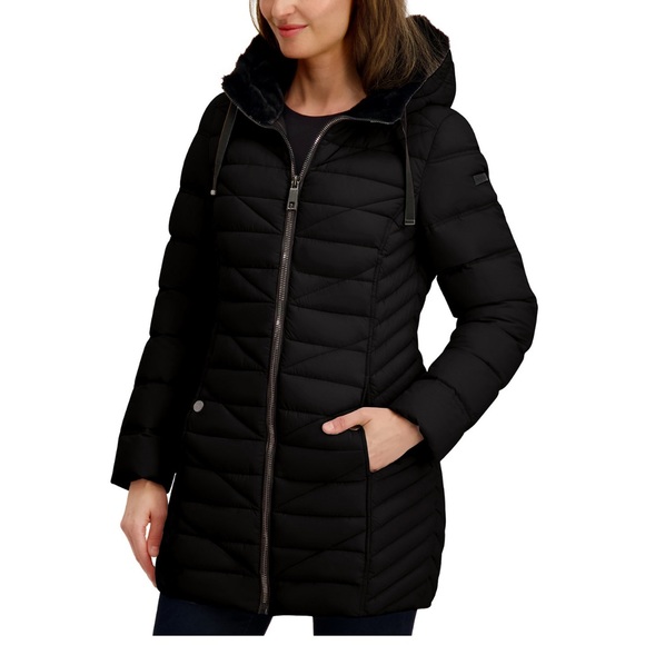 Nautica Jackets & Blazers - Nautica Faux Fur Accent Hooded Puffer Coat in Black